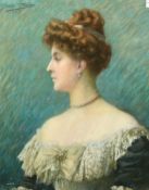 Jules-Charles Aviat (1844-1931) French, a bust length portrait of an elegant lady wearing a tiara,