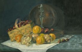 Early 20th Century English School, a tabletop still life of mixed objects, oil on canvas,