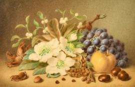 E. Walter, a still life of fruit and flowers, watercolour, signed, 10