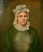 19th Century English School, A bust length portrait of a lady in a bonnet, oil on canvas, 30