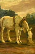 19/20th Century, 'The Dinner hour', a heavy horse eating from a sack, oil on canvas, inscription