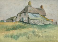 Marjorie Bywater (1905-1982) A cottage and buildings in a field, watercolour, signed, 6