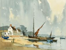 Edward Wesson (1910-1983) British, 'At Pin Mill', watercolour, signed, label verso, 8.25