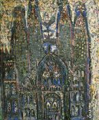 Colette, 20th Century French, a view of a cathedral, mixed media on board, signed, 21.75