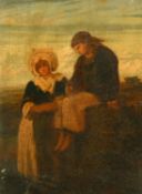 19th Century Continental School, wayfarers resting in open countryside, oil on canvas, 10.5