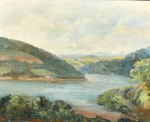 Dorothy Bradshaw (born 1897) 'The river Dart', oil on board, signed, label verso, 16