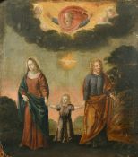 18th Century, the returning Christ walking between the Virgin Mary and St Joseph holding a flowering