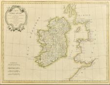 M. Bonne, a hand coloured 18th Century map of Ireland, 12.5