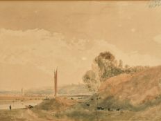 Circle of John Thirtle, Boats and livestock by an estuary, watercolour, 8