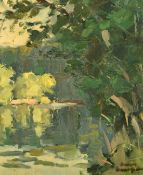 20th Century French School, an indistinctly signed river landscape, 17