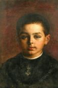 19th Century Continental School, a head and shoulders portrait of a young boy, oil on canvas, 18