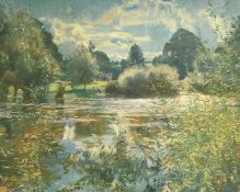 After Alfred James Munnings (1878-1959) A river landscape, print, 18.5