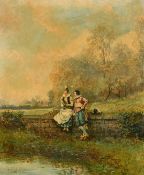 J. Tamberger (19th Century) Continental School, a courting couple in open countryside, oil on