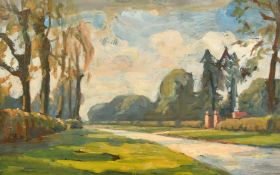 John Brown, A pathway in a landscape, oil on board 11