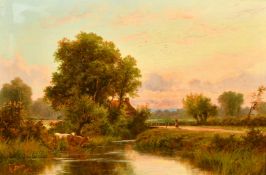 Robert Fenson (Henry Maidment) (fl. 1889-1914) British, A river landscape with cattle entering the