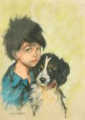 Sonia Lenon, a pastel study of a young girl and her pet dog, signed, 24.5