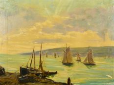 Canlas, 20th Century French School, a view of boats in a Southern Port, oil on canvas, signed, 18