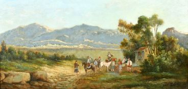 19th Century, a scene of Turkish wayfarers in a landscape, oil on canvas, signed indistinctly, 12