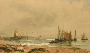 Thomas Bush Hardy (1842-1897) British, Sailing boats off the coast, watercolour, signed, 5.5
