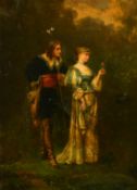 19th Century French School, a scene of an elegant courting couple, oil on canvas, indistinctly