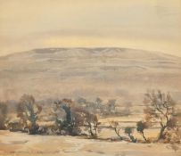 Fred Lawson (1888-1968) British, An extensive landscape with trees below hills, watercolour,