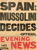 An Evening News poster, Circa 1938, 'Spain: Mussolini Decides', two colour print, 30