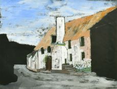 Gill Levin (b. 1935) Cottages by a road, mixed media on paper, 21.5