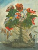 20th Century French School, a still life composition of flowers with birds, oil on canvas, 28.25
