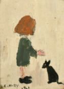 After L.S. Lowry, A child with a dog, oil on cardboard, bears signature and date, 5.25
