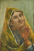 Lahora Singh, a head study of a female, oil on canvas, signed and inscribed 'Lahore', 15.5