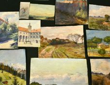 A folio of watercolour drawings by Godeau, 20th Century, (q).