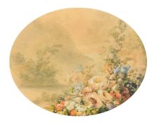 Brambilla, 19th Century, a study of flowers in a landscape, watercolour, 11