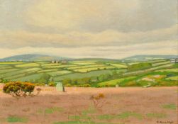 Robert Morson-Hughes (20th Century) A view over patch work fields, oil on board, signed, 10