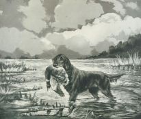 A group of five limited edition prints featuring flat-coated retrievers by various artists, three