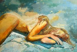 20th Century French School, a study of a resting female nude, oil on canvas, 21