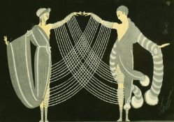 After Erte (Romain de Tirtoff), two female figures in stylised dress, 5.5