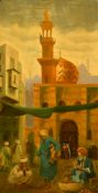 19th Century School, A pair of busy streets scenes in an Arab city, oils on canvas, each 31.5