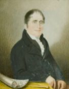 Attributed to Robert Willoughby of Hull, Circa 1816, a portrait of a gentleman with a map,