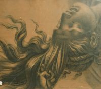 Ferdinand Culasne, a head study of a female with long hair, charcoal, 17