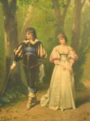 W. Bouquet, a scene of an elegant courting couple, oil on canvas, signed, 13.75