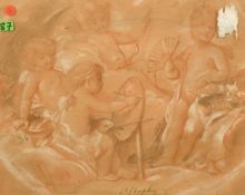 Charles Chaplin, a study of cherubs, chalk, signed, 10