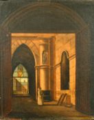 L. Cheravanne, 19th Century French School, a pair of oil on canvas scenes of figures in church