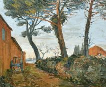 Parmentier, Circa 1932, French, a landscape from outside a cottage, oil on panel, signed, 18