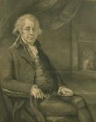 A 19th Century engraving of a gentleman holding a portrait miniature in a fine incised frame, 18