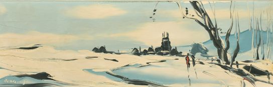 George Deakins, A winter landscape, oil on board, label verso, signed, 6