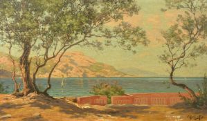 Eugene Rene-His, a Southern coastal landscape, oil on canvas, signed, 13