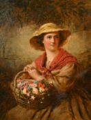 Hamilton Jay (Exh. 1875-1913) British, 'The flower girl', a young lady wearing a straw hat under a