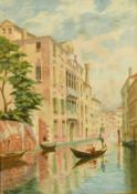 G. Johnson, Circa 1911, Figures on a Venetian Gondolier, watercolour, signed and dated, 10