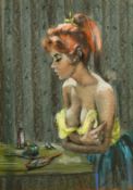 Betty Raphael (20th Century), a scantily clad female at her dressing table, pastel, signed, 24