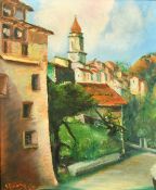 A. F. Henry, Circa 1956, a view of an old Southern town, oil on canvas, signed and dated, 18